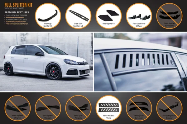 Volkswagen Golf (2008-2012) R Full Lip Splitter Set WITHOUT Accessories - Image 9