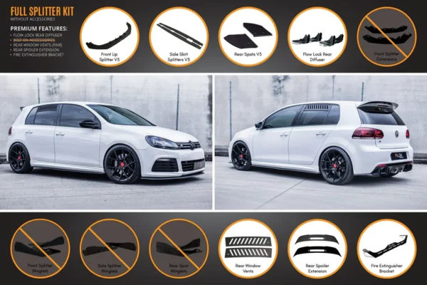 Volkswagen Golf (2008-2012) R Full Lip Splitter Set WITHOUT Accessories - Image 3