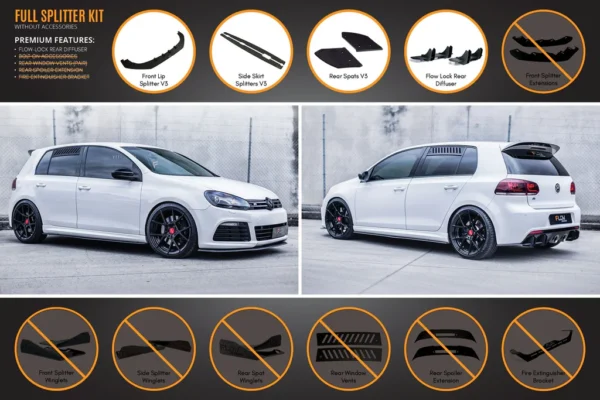 Volkswagen Golf (2008-2012) R Full Lip Splitter Set WITHOUT Accessories - Image 10